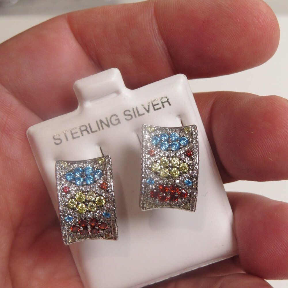 Diamond Topaz Garnet Sterling Silver Earring